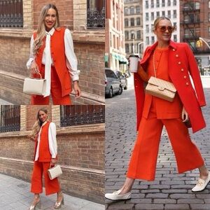Zara Vibrant Red Women's Wide-Leg Pants